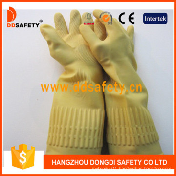 Yellow Latex Long Unlined Roll Cuff Household Working Gloves DHL441
